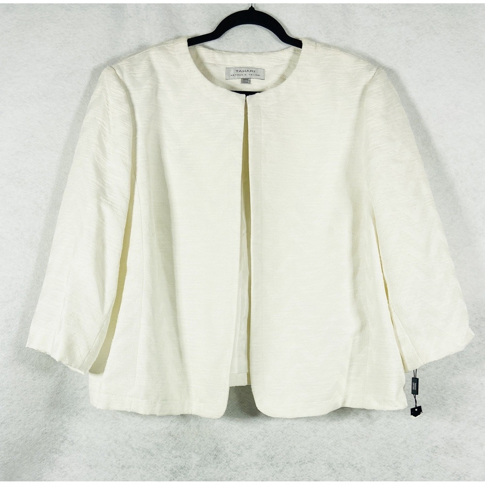 Tahari Asl Jacket Women's 22W Ivory Blazer Open Long‎ Sleeve Quilted Lined NWOT
